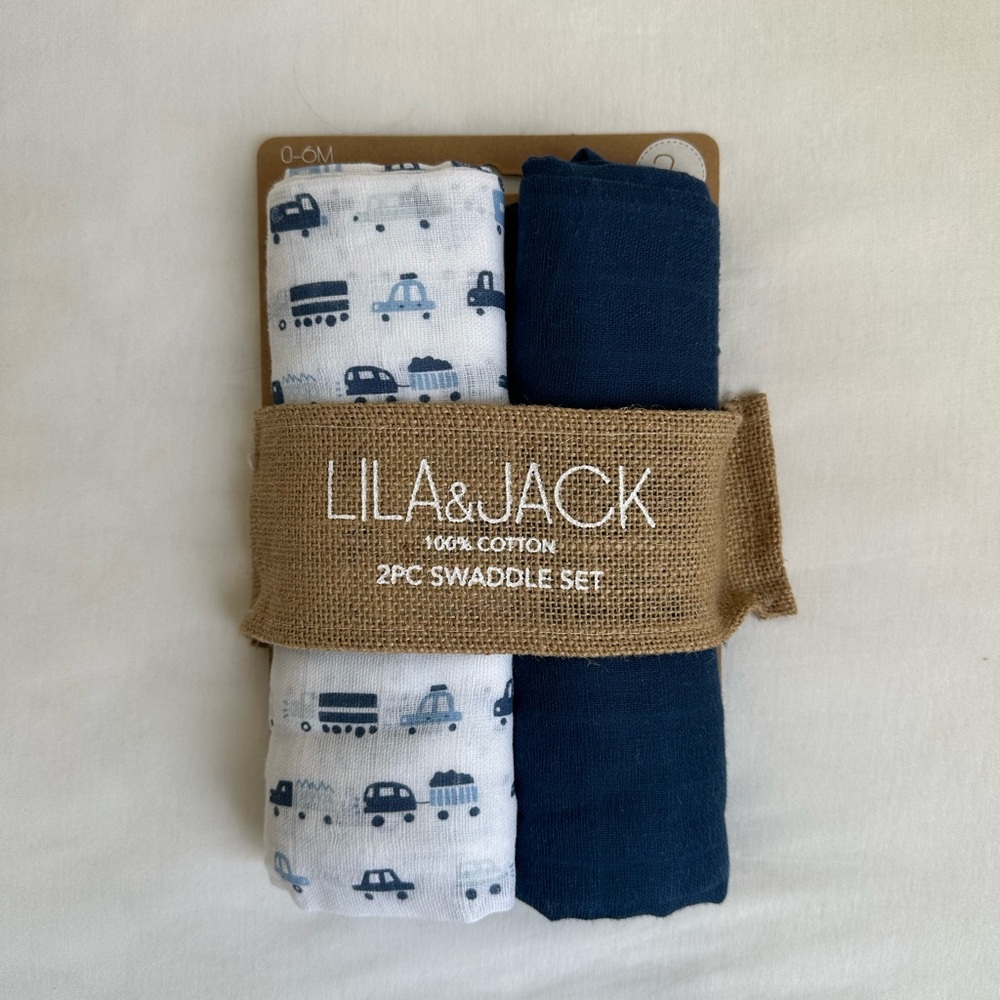 Lila & Jack 2PC Swaddle Set - Blue and White